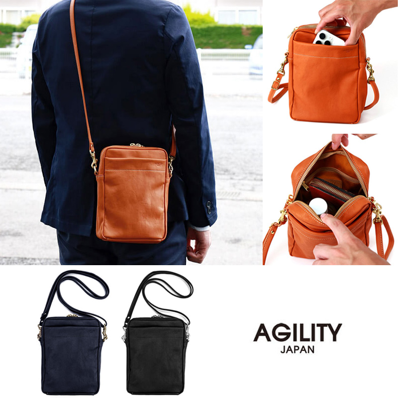 【牛革】スマホショルダー 縦型 シック タテ ミニ ショルダーバッグ 本革 レザー AGILITY