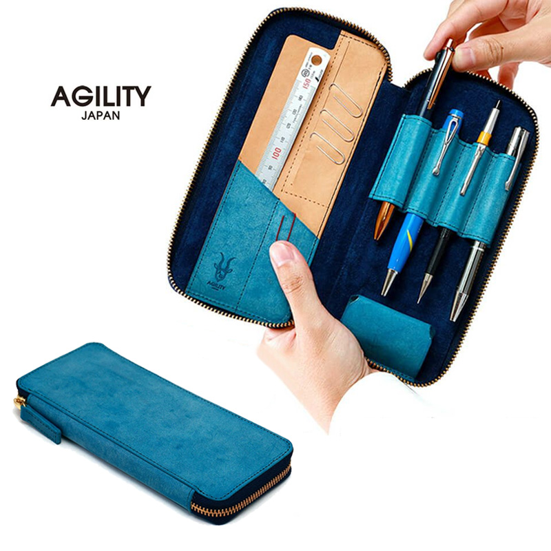 【ロロマレザー】ペンケース 両開き ラウンドファスナー AGILITY 本革 日本製