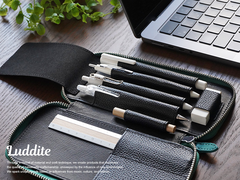 【イタリアンレザー MAYA】ペンケース 両開き ラウンドファスナー 本革 Luddite ラダイト