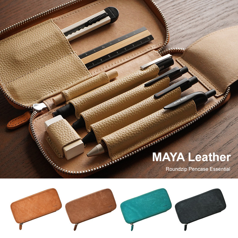 【イタリアンレザー MAYA】ペンケース 両開き ラウンドファスナー 本革 Luddite ラダイト