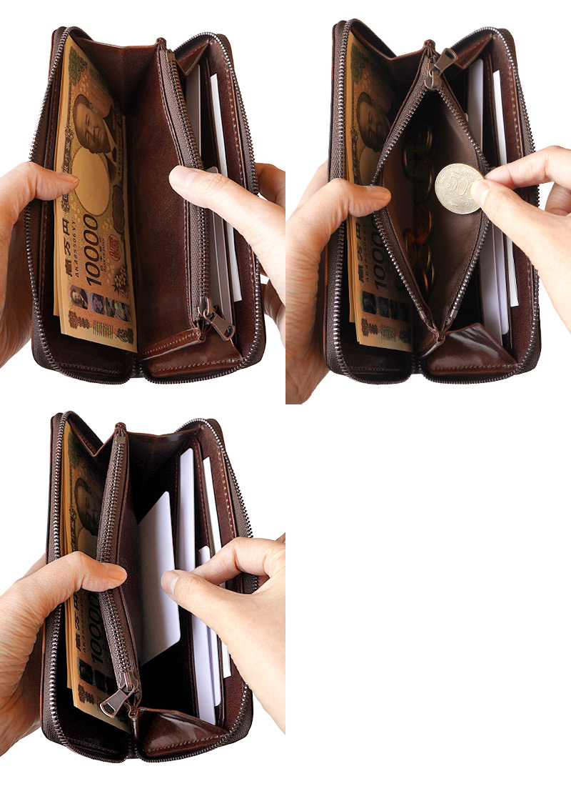 【奄美大島 泥染めレザー】 長財布 ラウンドファスナー 本革 ZOO 日本製