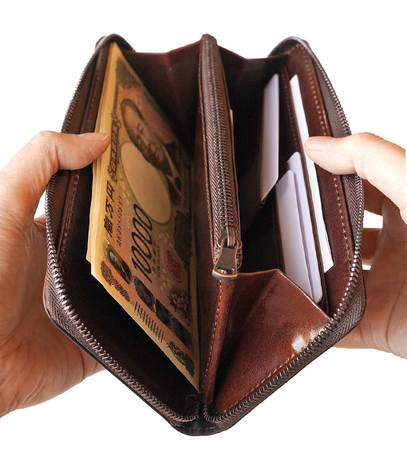 【奄美大島 泥染めレザー】 長財布 ラウンドファスナー 本革 ZOO 日本製